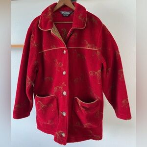 Vintage Tsunami Red Fleece Barn Jacket Horse Equestrian Pattern  Women's Large L